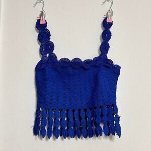 Lulus Women’s Size Small Blue Knitted Crotchet Fringe Top Brand New With Tag